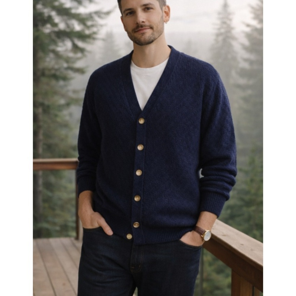 NWT Vintage 90s Trader Bay Mens Cardigan Minimalist Sweater Size XL Navy Grandpa